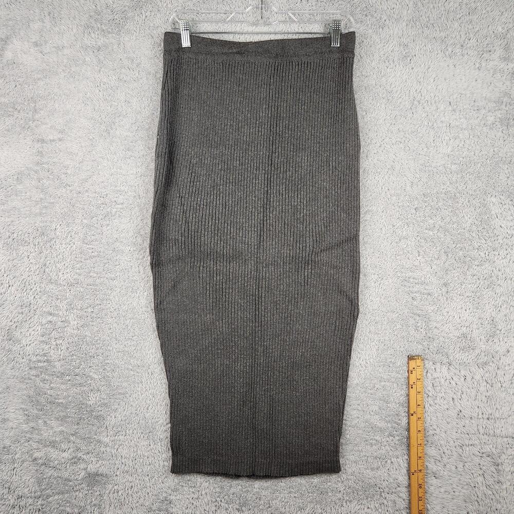 Vintage Lew Magram Skirt Womens Medium Gray Knit Long Pencil Stretch USA 80s 90s